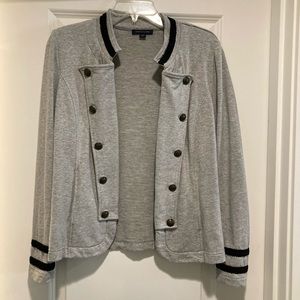 Grey, knit Tommy Hilfiger military style jacket, M